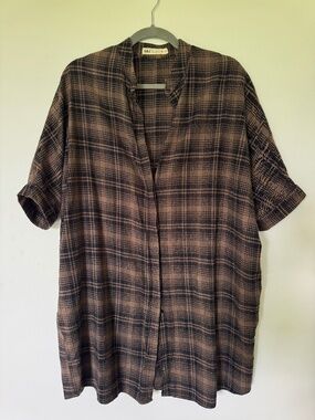 SBJ Austin Plaid Flannel Tunic Shirt - Brown & Black - OS